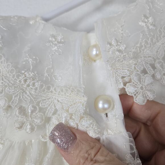 VTG Crayon Kids Dress Sz 24 Mo Ivory Chiffon Embroidered Lace Wedding Formal - Picture 11 of 16